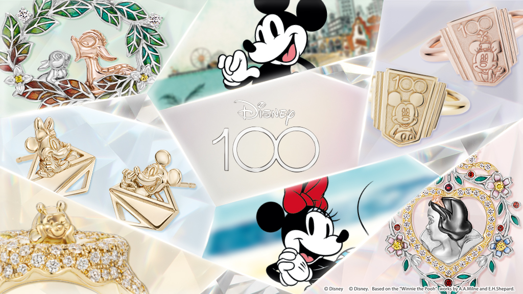 ディズニー100周年　純金メダル入りジュエリー　ミッキー&ミニー　1/10オンス