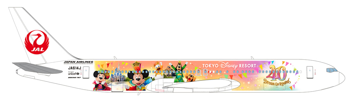 東京ディズニーリゾート40周年記念特別塗装飛行機！JAL Colorful