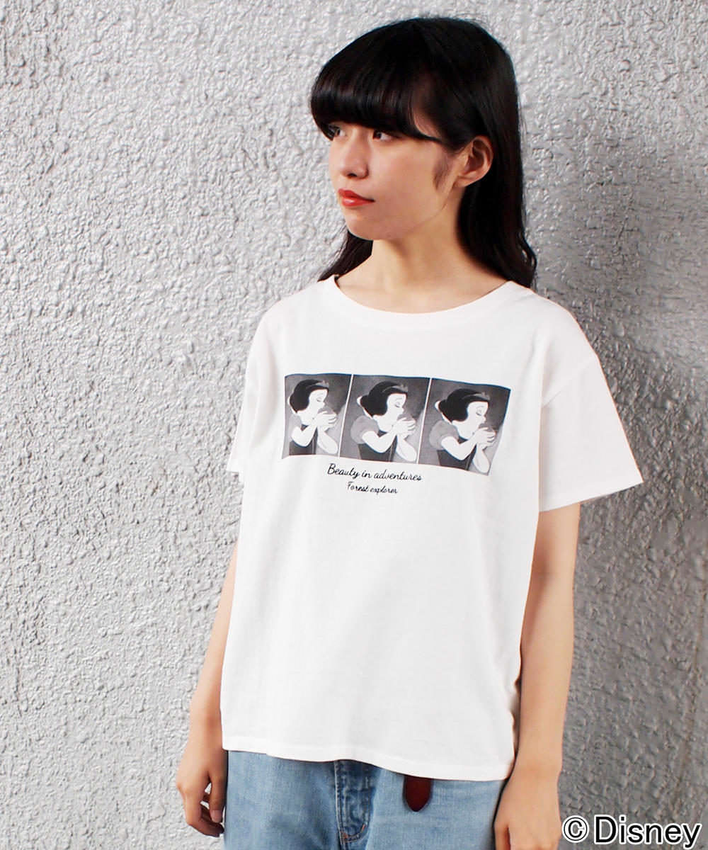 179/WG ディズニーキャラクターモノクロフォトTシャツ　白雪姫　ホワイト
