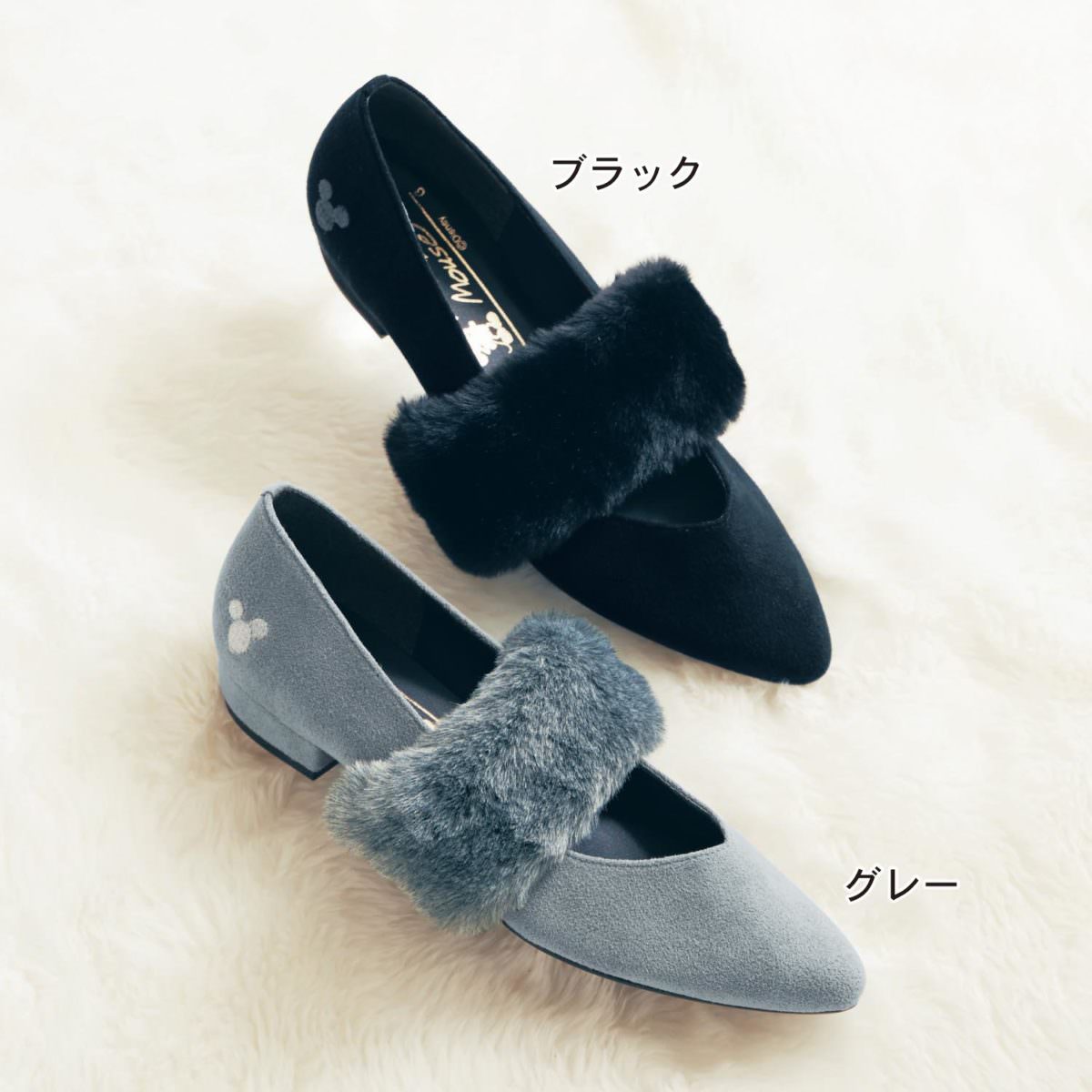 フェイクファーストラップパンプス