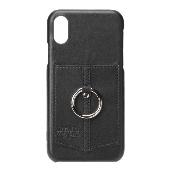 iPhone X用 ハードケース ポケット&リング付き ロゴ／ブラック01