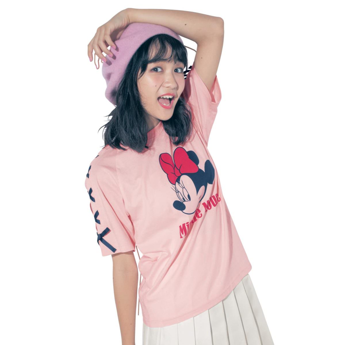 袖レースアップ五分袖Ｔシャツ