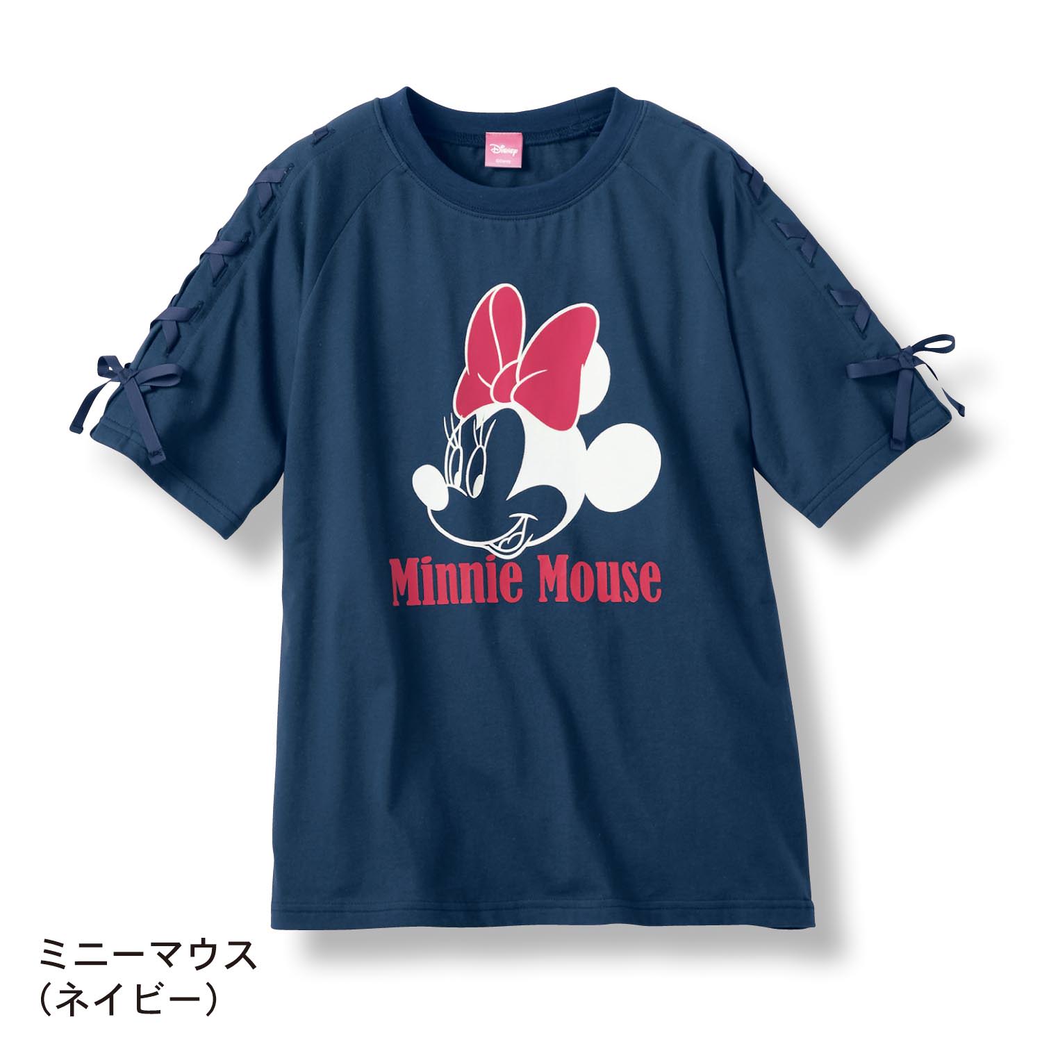 袖レースアップ五分袖Ｔシャツ　ネイビー