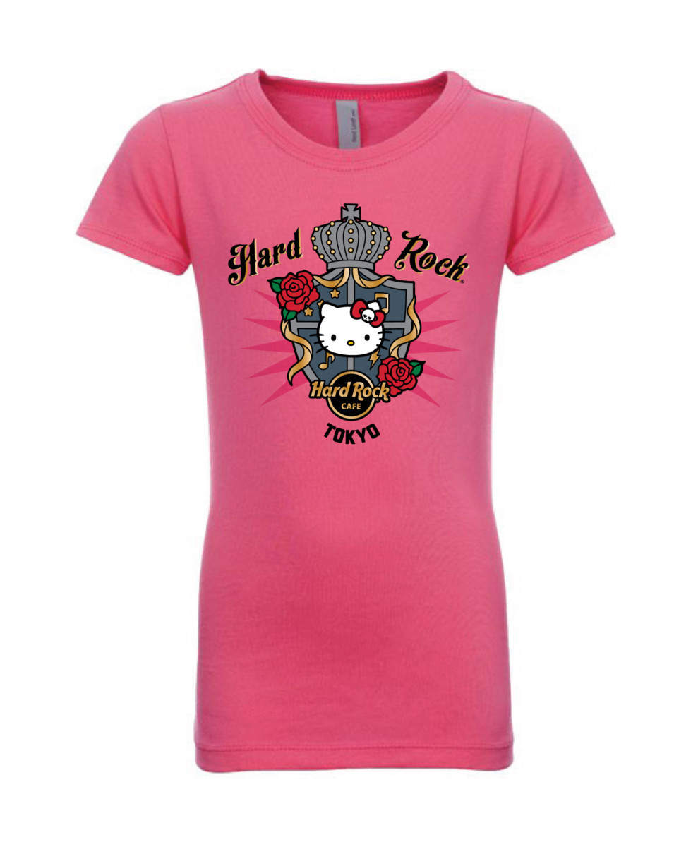 「ハードロックカフェ」×「ハローキティ」コラボレーションTシャツ「 Youth Hello Kitty Emblem Tee-Pink