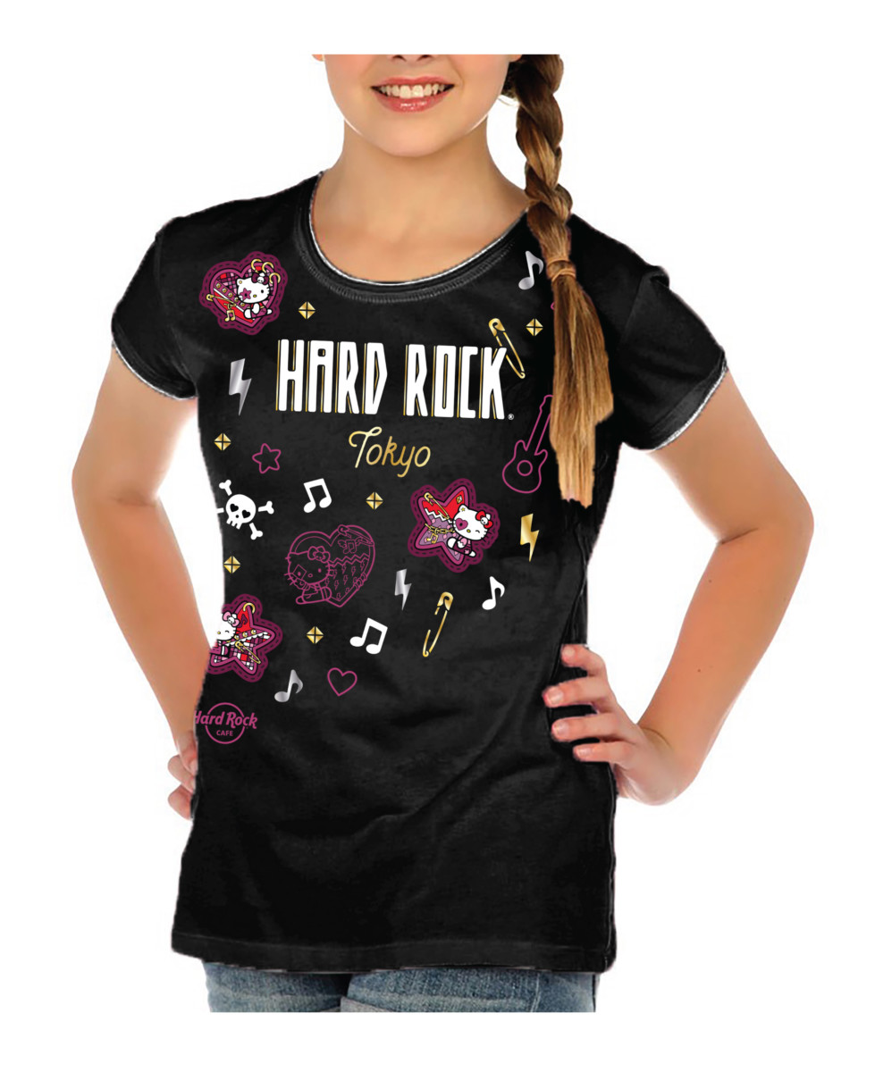 「ハードロックカフェ」×「ハローキティ」コラボレーションTシャツ「Girls Hello Kitty Punk Icon Tee-Black 」