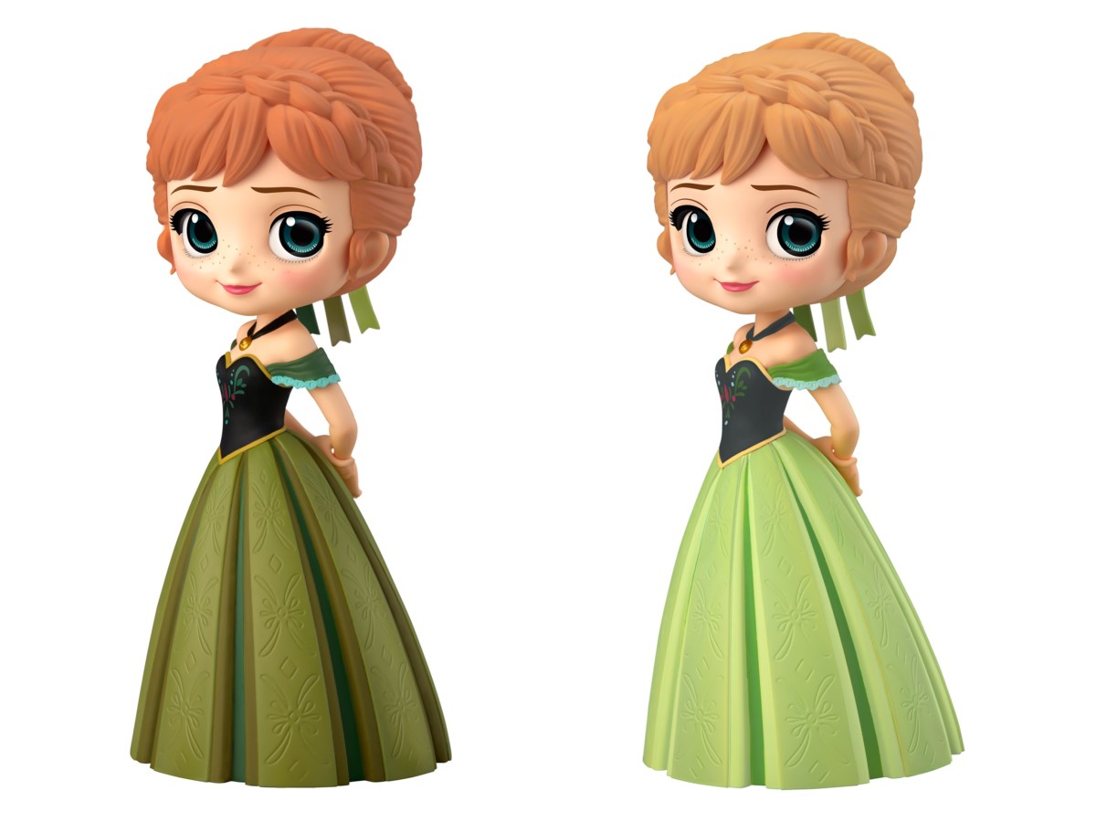 戴冠式のシーンで着ているグリーンのドレス姿のアナ Q Posket Disney Characters Anna Coronation Style Dtimes