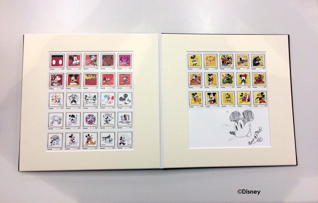 90種類フレーム切手の一部、ウォルト・ディズニーのサイン、イラスト入り