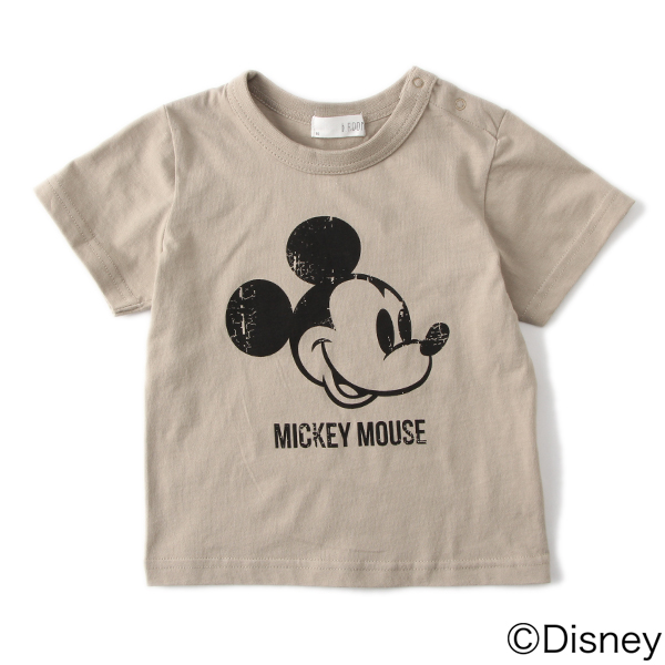 ミッキーマウスデザインかすれプリントTシャツ２
