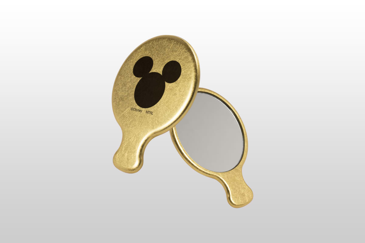 ミッキ−90周年デザイン　金箔手鏡