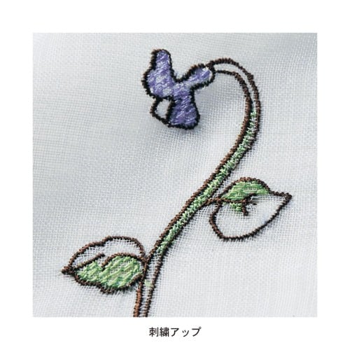裾の草花刺繍がきれいなボイルカーテン　刺繍アップ