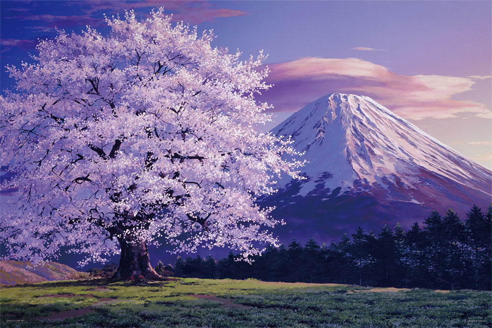新価格版 富士山の装飾画と浮世絵の日本料理店に飾られた桜の風景壁画2