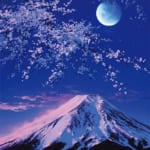 夕紅富士山と宵桜（JAPAN）