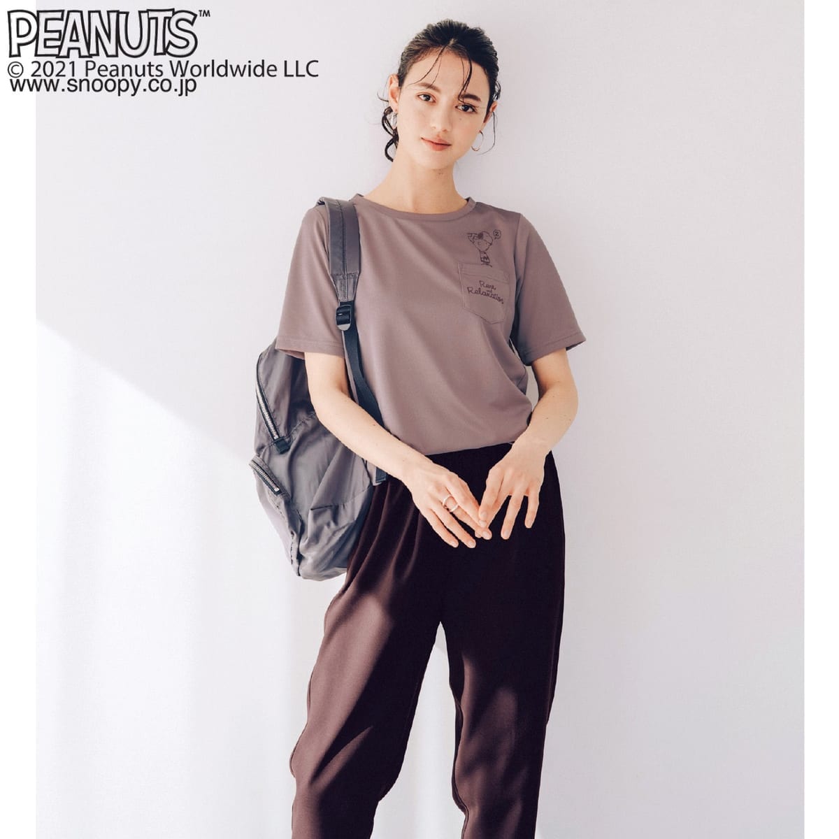 ベルメゾン「スヌーピー」【吸汗速乾】半袖ポケットＴシャツ　アイキャッチ