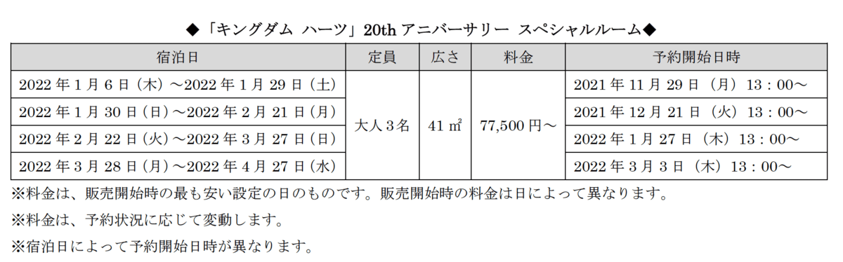 スペシャルルーム宿泊者が購入できる キングダム ハーツ 価格表 Dtimes