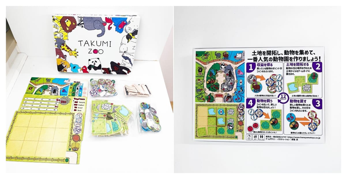 ハナヤマ　動物園経営ボードゲーム『TAKUMI ZOO』　セット内容