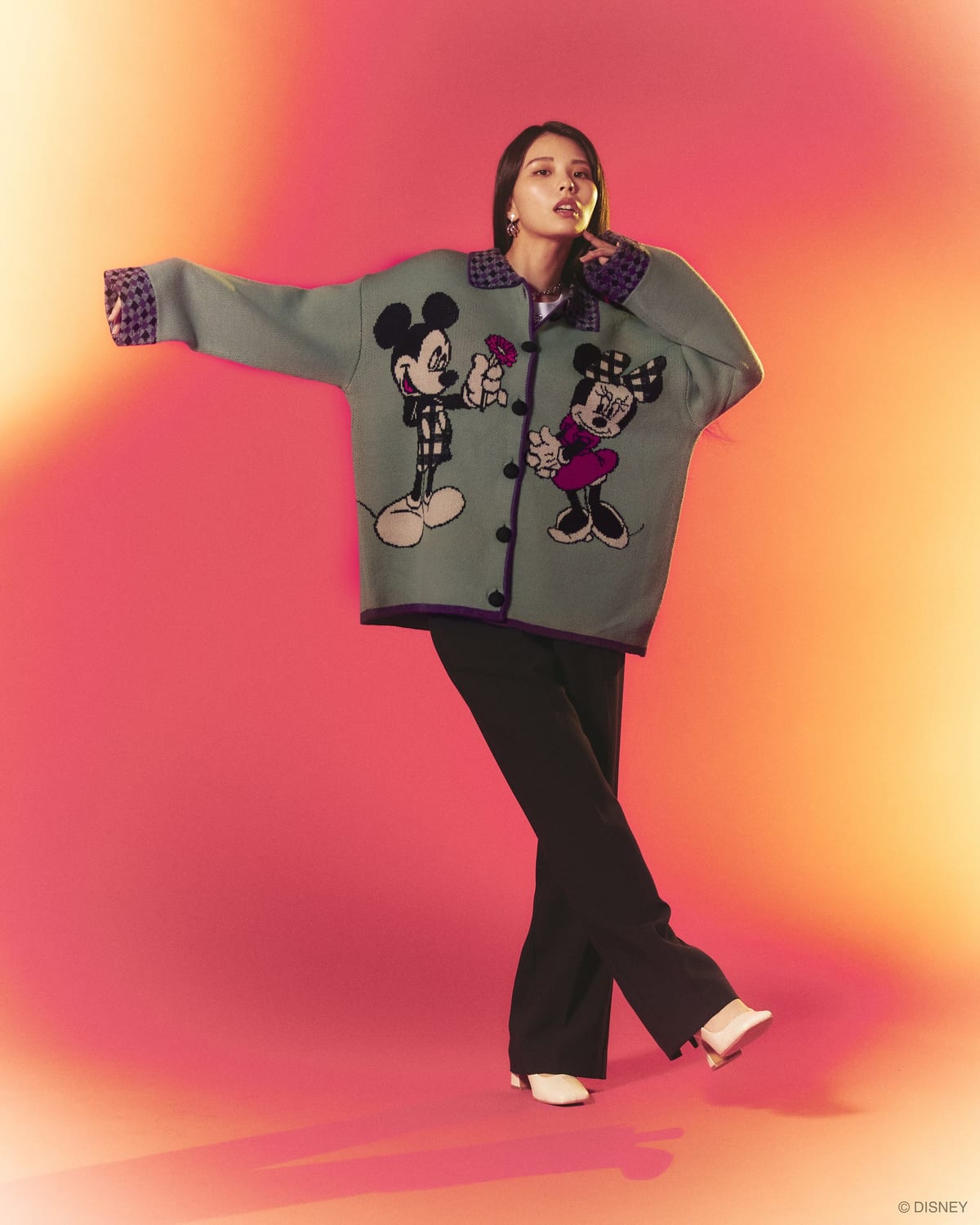 MOUSSY（マウジー）スペシャルコレクション「Disney SERIES CREATED by MOUSSY」2022 WINTER COLLECTION「ニットアイテム」お花ミッキーミニー