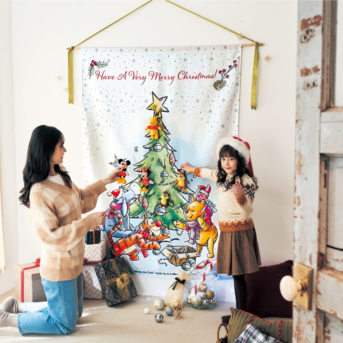 クリスマスデザインのプリントタペストリー