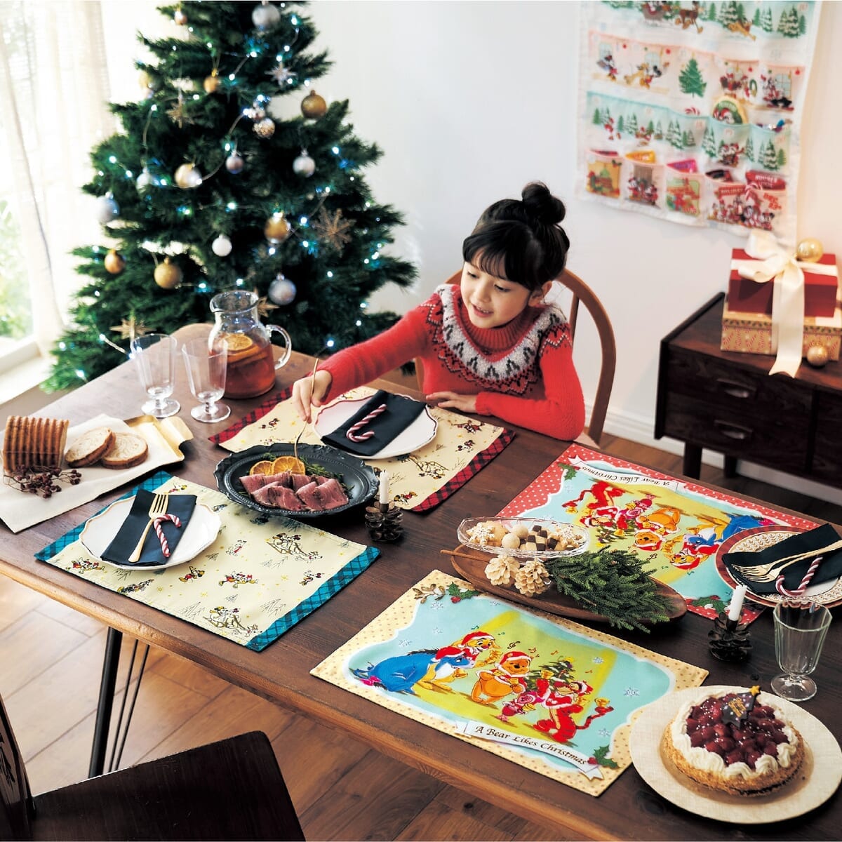 クリスマスデザインの撥水加工ランチョンマット2枚セット