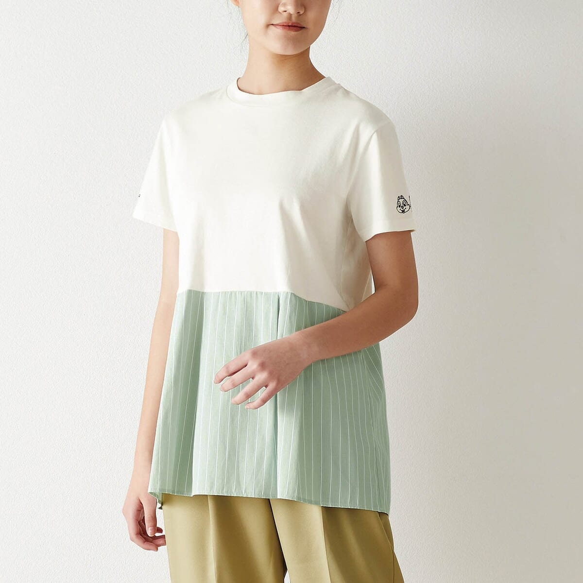 ストライプ切替Tシャツ　オフホワイト