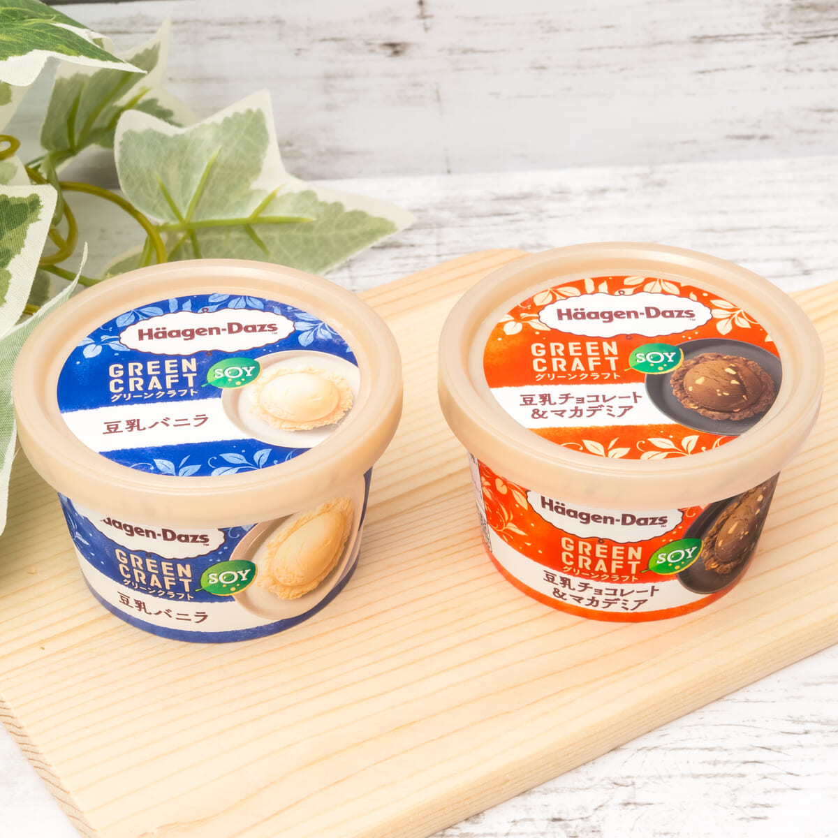 ハーゲンダッツ「GREEN CRAFT ミニカップ 豆乳バニラ/豆乳チョコレート&マカデミア」
