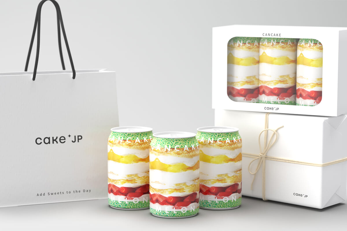 Cake.jp（ケーキジェーピー）「MELON CAN CAKE」化粧箱・手提げ袋が付属