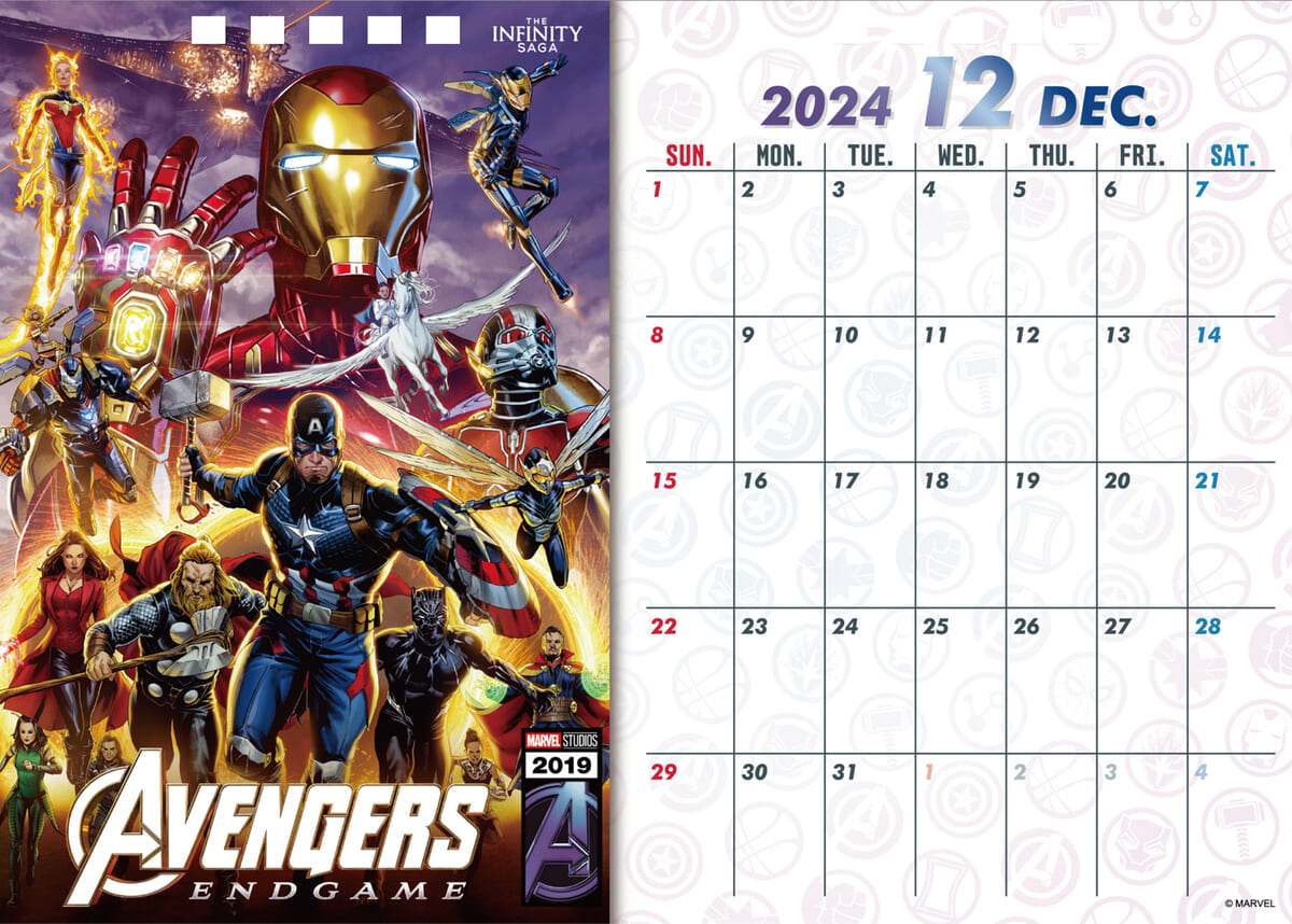 インロック「MARVEL（マーベル）INFINITY SAGA」2024 卓上カレンダー　12月