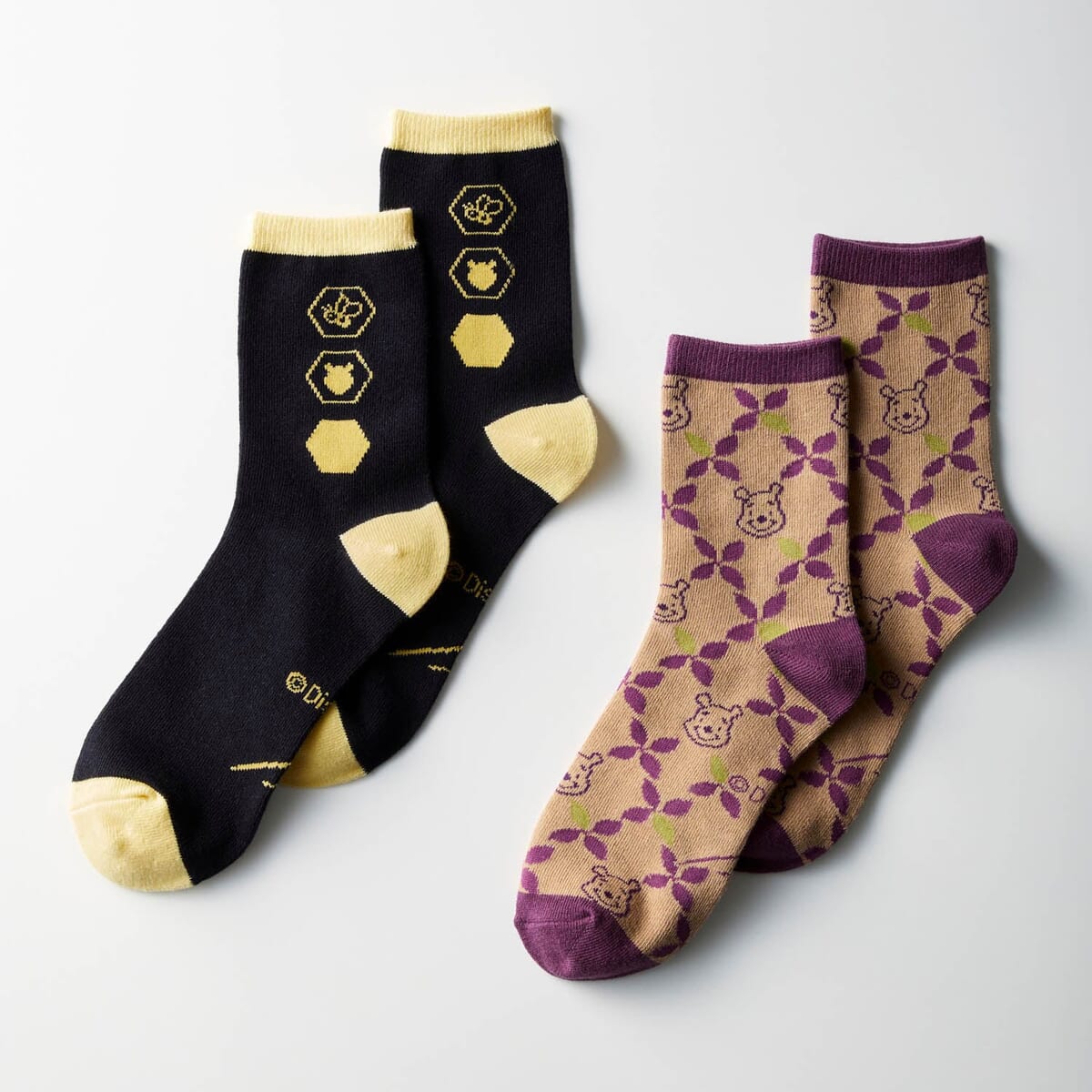 クルー丈靴下2柄セット　プーさん