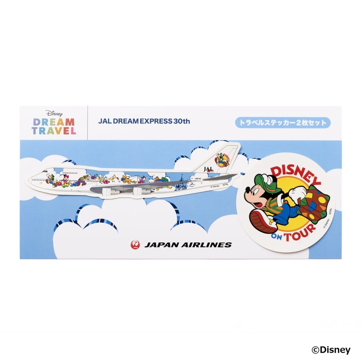 [JAL DREAM EXPRESS 30th]JALオリジナル トラベルステッカー2枚セット（ミッキーマウス/飛行機）