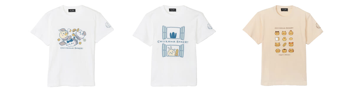 ちいかわベーカリー Tシャツ（転びまくるトリオ ホワイト／窓からチラッと ホワイト／CHIIKAWA BAKERY ナチュラル