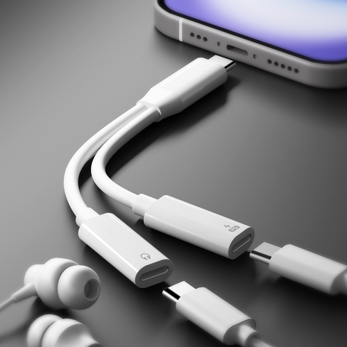 USB-C充電ポート付 USB-C to USB-C イヤホン変換アダプタ（ホワイト）使用イメージ
