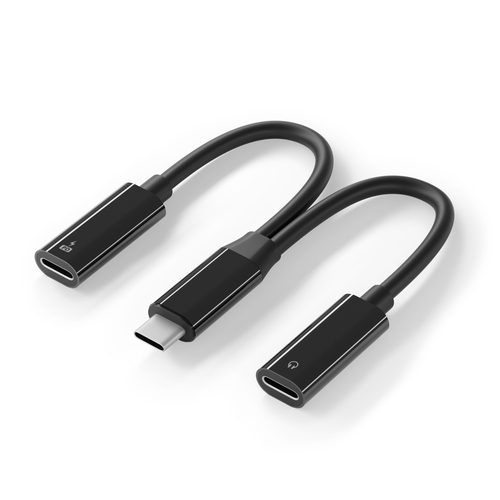 USB-C充電ポート付 USB-C to USB-C イヤホン変換アダプタ（ブラック）
