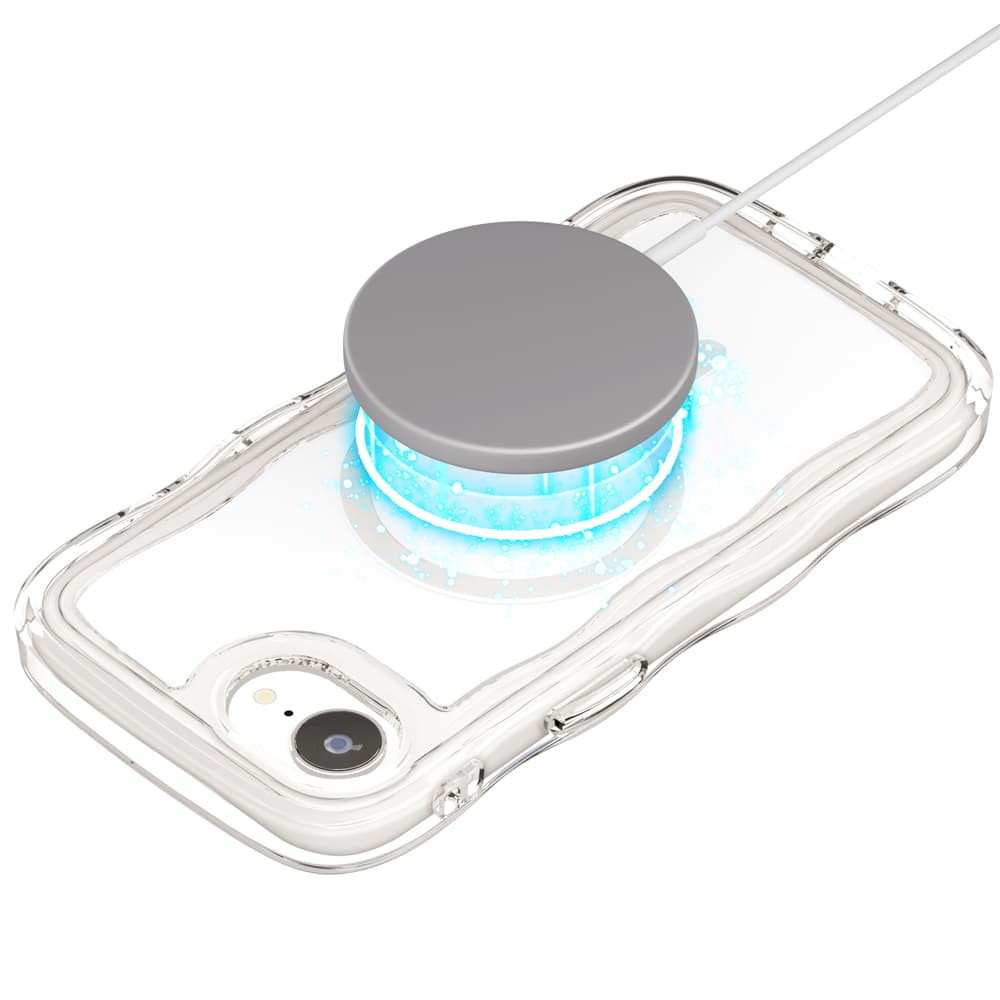 iPhone 16e用 MagSafe対応 ウェーブ エアクッションケース　クリア（使用イメージ）