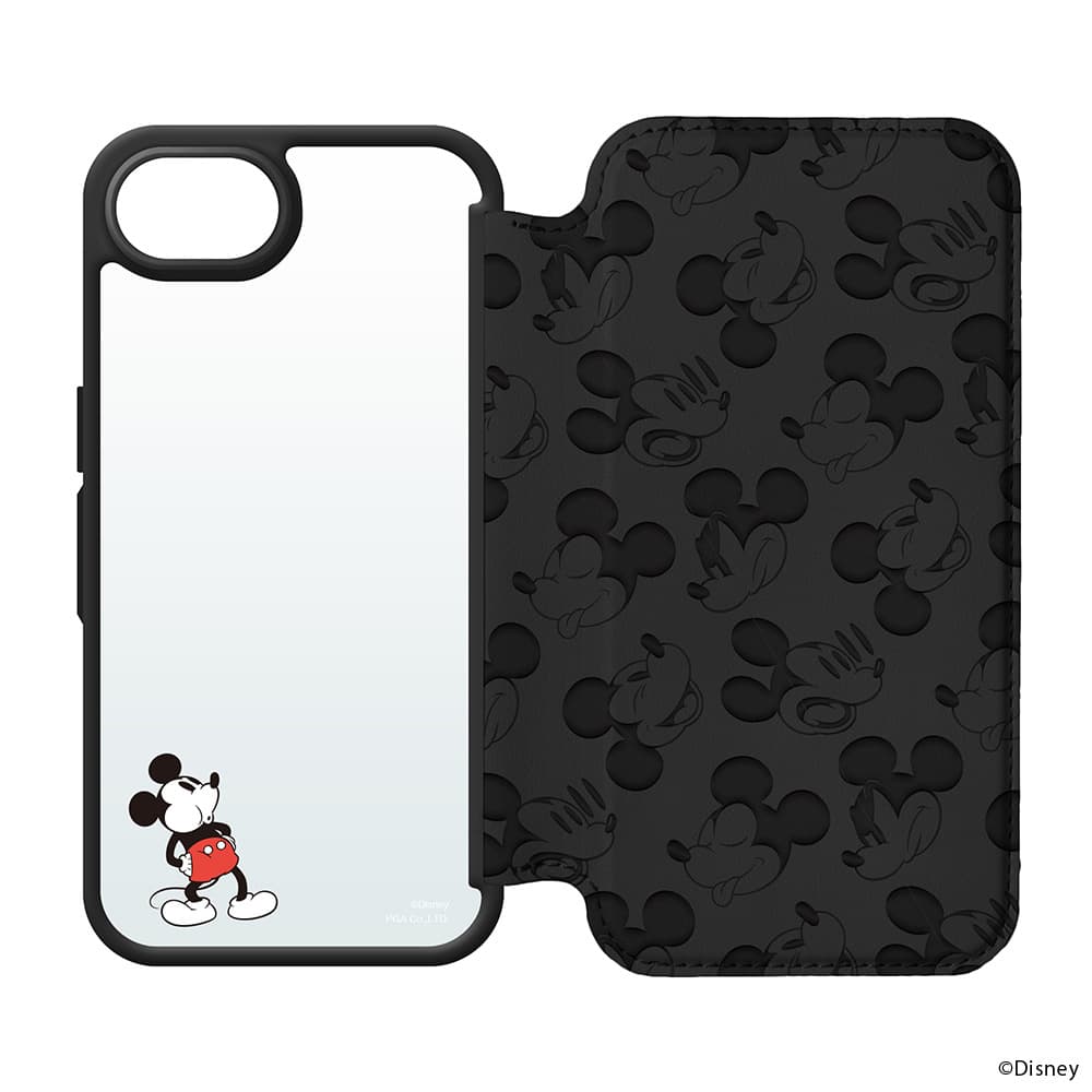 iPhone 16e用 ガラスフリップケース（ミッキーマウス）外側