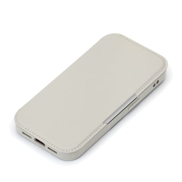 iPhone 16e用 ガラスフリップケース [サフィアーノ調/グレー]1