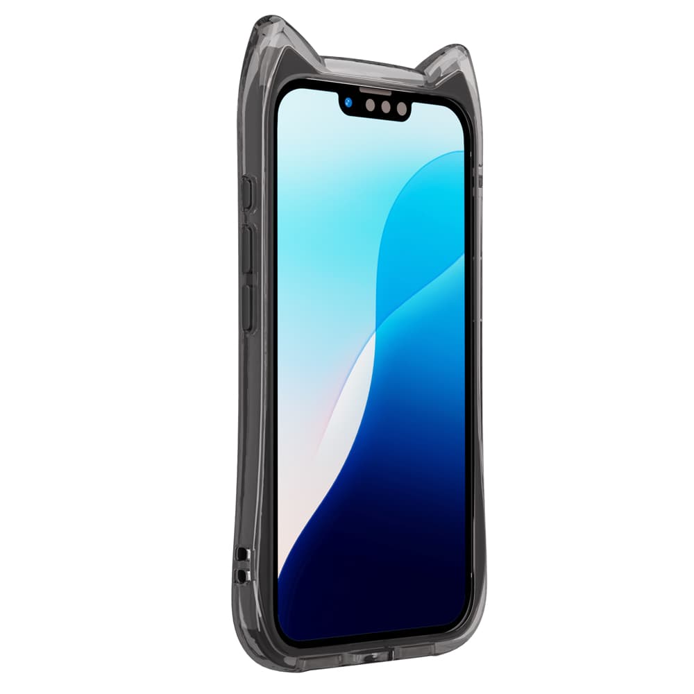 iPhone 16e用 ネコミミ エアクッションケース　ブラック（液晶）