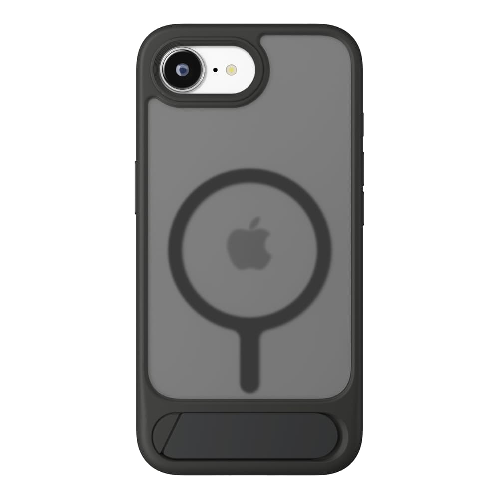 iPhone 16e用 MagSafe対応 スタンド付ハイブリッドケース　マットブラック（背面）