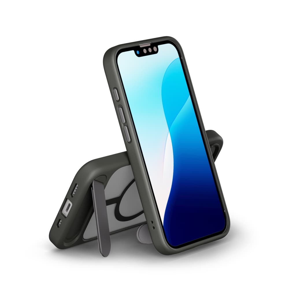 iPhone 16e用 MagSafe対応 スタンド付ハイブリッドケース　マットブラック（スタンド）
