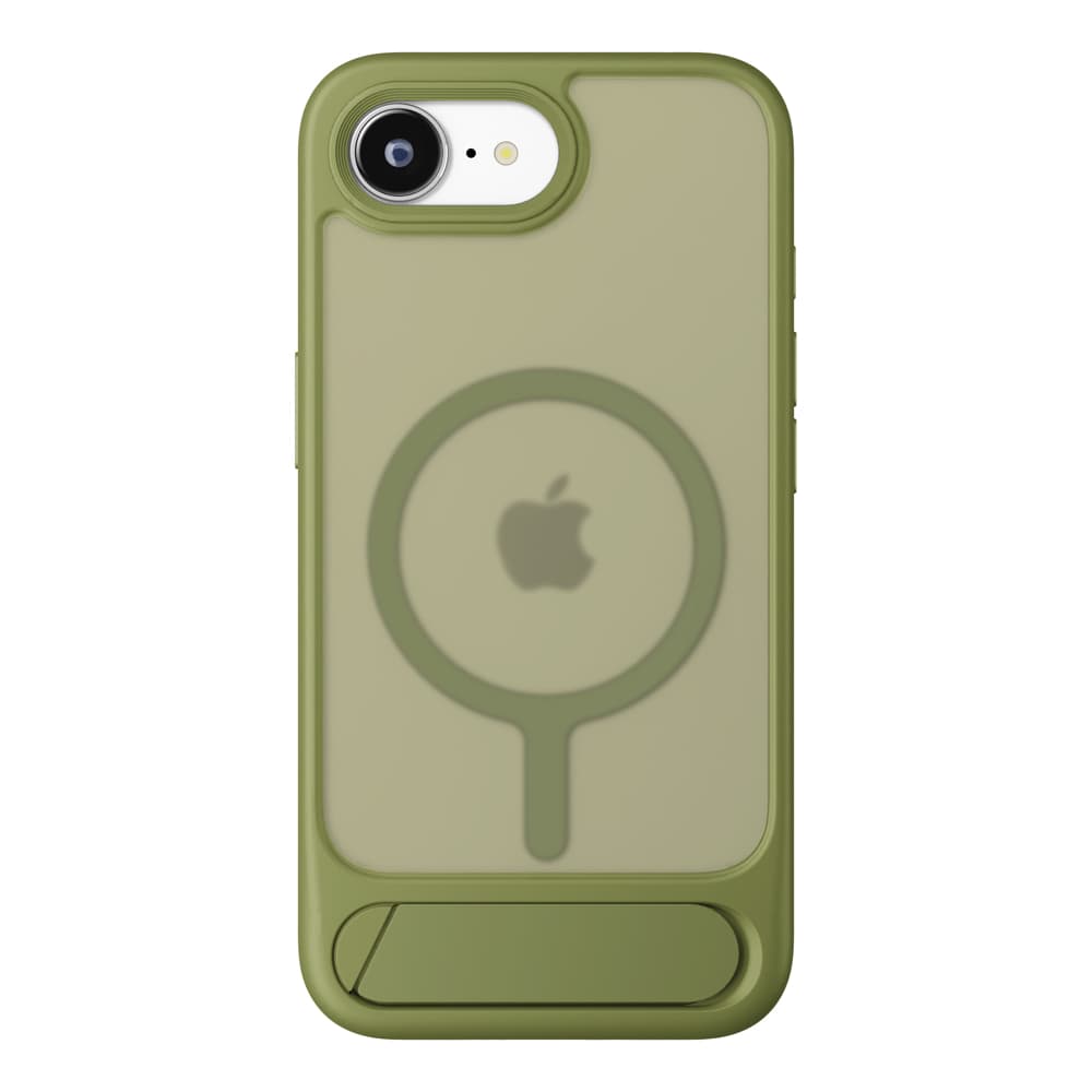 iPhone 16e用 MagSafe対応 スタンド付ハイブリッドケース　マットカーキー（背面）