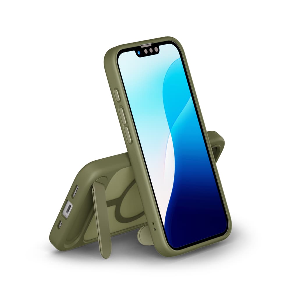 iPhone 16e用 MagSafe対応 スタンド付ハイブリッドケース　マットカーキー（スタンド）