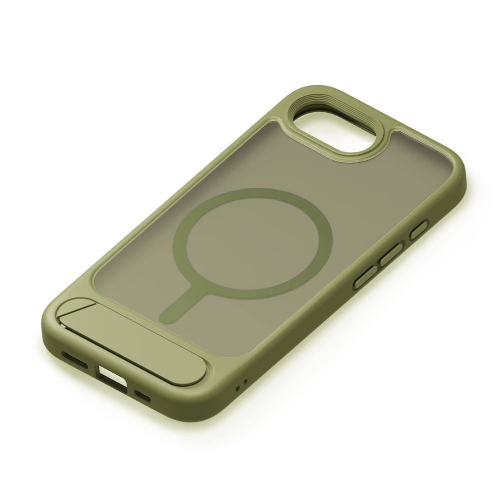 iPhone 16e用 MagSafe対応 スタンド付ハイブリッドケース　マットカーキー