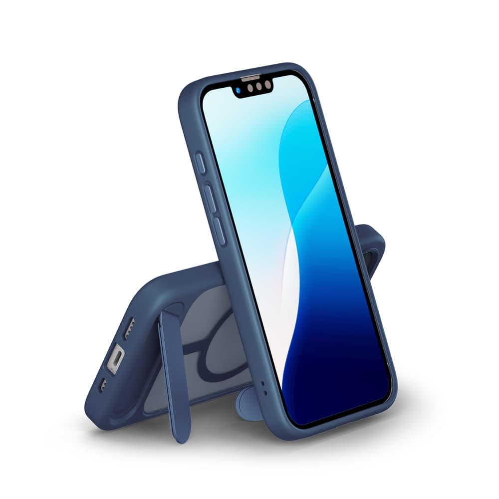 iPhone 16e用 MagSafe対応 スタンド付ハイブリッドケース　マットネイビー（スタンド）