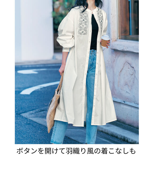 ボリューム袖の刺繍ワンピース 着用イメージ