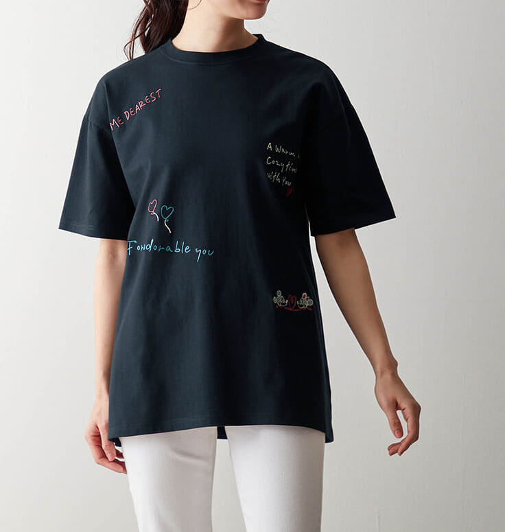 刺繍カットソーチュニック ミッキー&ミニー