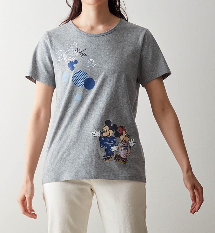 身生地綿100％プリントＴシャツ　ミッキー＆ミニー