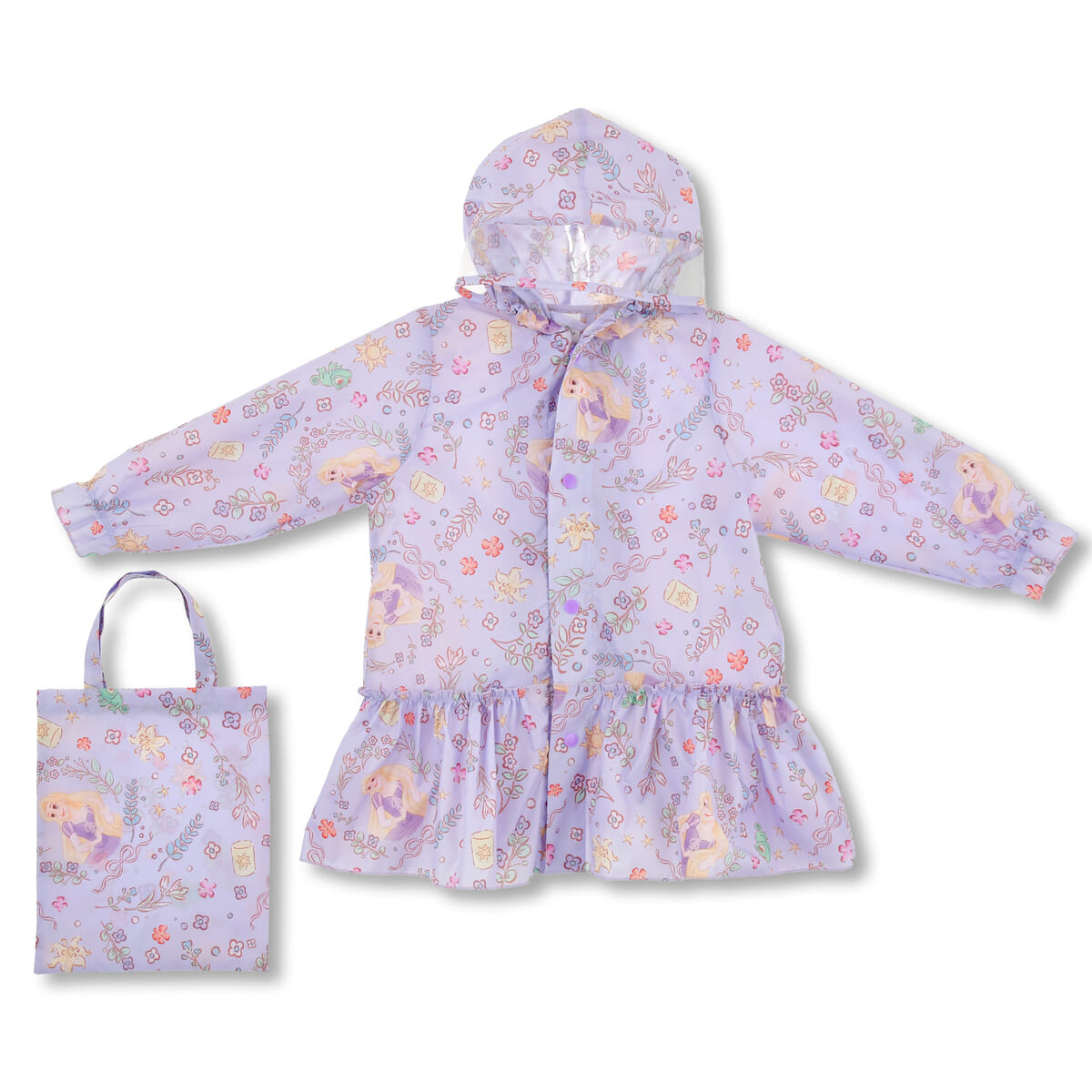 【キッズ用】ラプンツェル＆パスカル キッズ用レインコート リフレクター バッグ入り ロマンティックプリンセス RAINY DAY