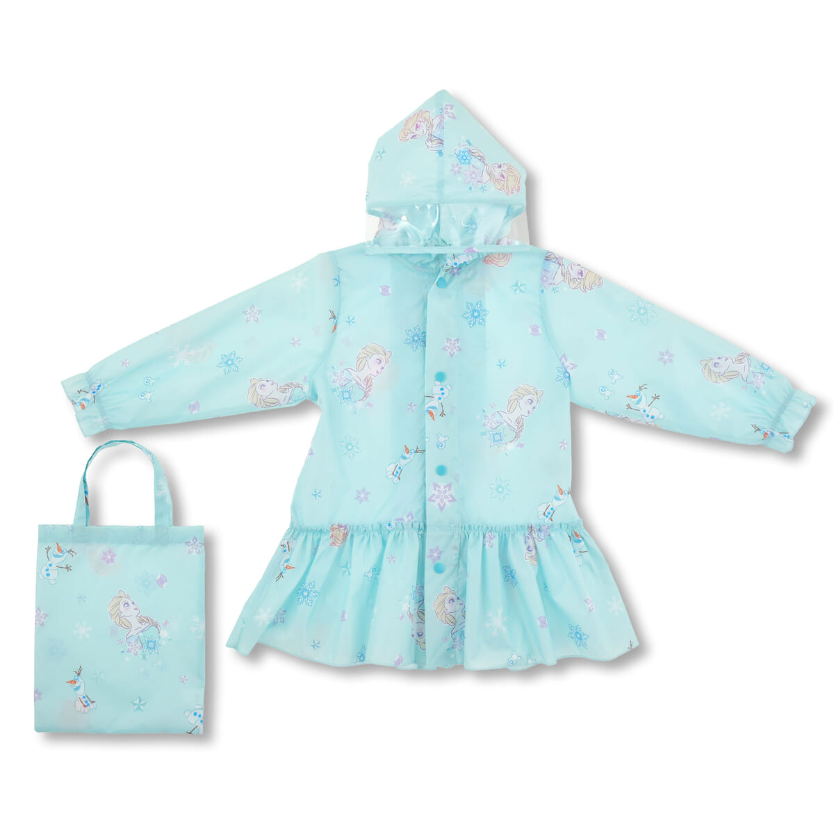 【キッズ用】エルサ、オラフ、スノーギース キッズ用レインコート リフレクター バッグ入り ソフトカラー RAINY DAY 