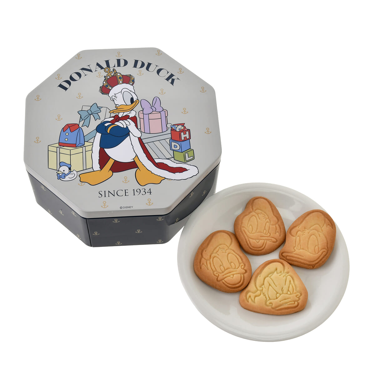 ドナルド クッキー 缶入り DONALD THE KING BIRTHDAY