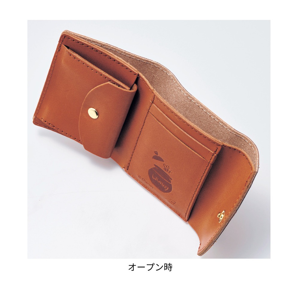 栃木レザー製牛革の3つ折りミニウォレット オープン時
