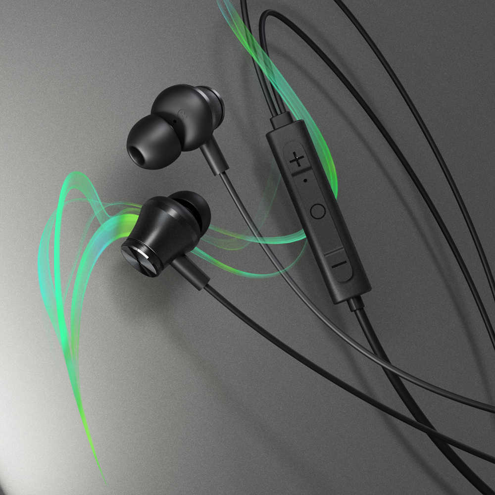 アクティブノイズキャンセリング搭載 ステレオイヤホン（ブラック）