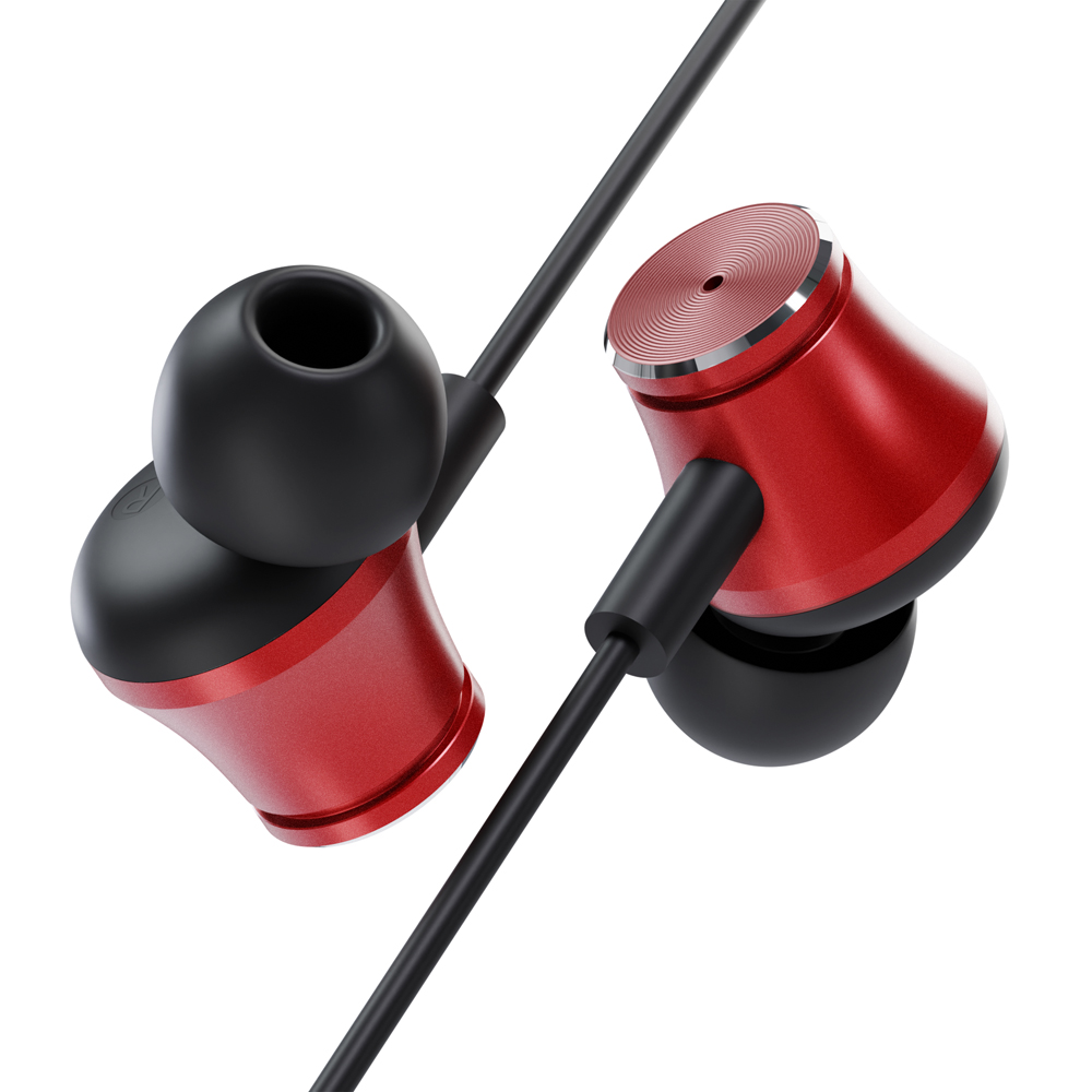 アクティブノイズキャンセリング搭載 ステレオイヤホン（レッド）カナル